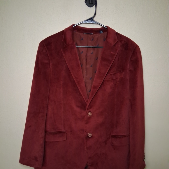 Nautical Men's Red Velvet Blazer Suit Jacket - Picture 2 of 10